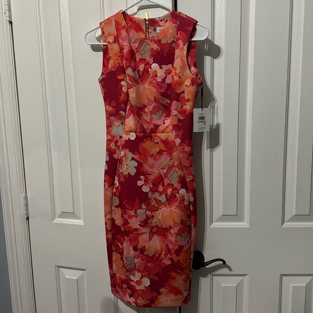 Calvin klein orange floral dress size 2
